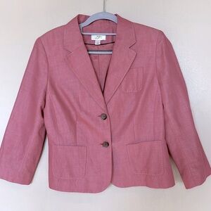 Ann Taylor Loft blazer salmon pink with white contrast stitching pockets Sz 8